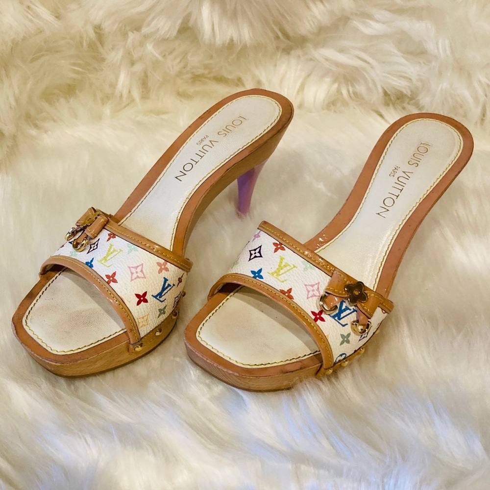 Louis Vuitton Multi Color Heels Sandals Shoes 7.5 - Picture 5 of 12